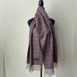 100% Cashmere NWOT Houndstooth Classic Unisex Made In England Fringe Scarf